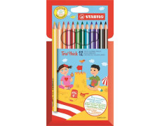 Farebné ceruzky, sada, trojhranný tvar, hrubé, STABILO "Trio thick", 12 rôznych farieb