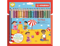 Farebné ceruzky, hrubé, trojhranný tvar, so strúhadlom, STABILO "Trio thick", 24 rôznych farieb