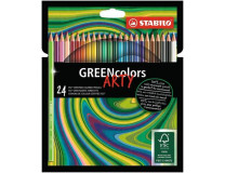 Farebné ceruzky, sada, šesťhranný tvar, STABILO "GreenColors ARTY", 24 rôznych farieb
