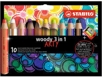 Farbička, hrubá, STABILO "Woody ARTY 3 in 1", 10 rôznych farieb