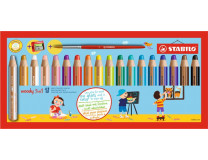 Farebné ceruzky, okrúhle, hrubé, STABILO "Woody 3 in 1", 18 rôznych farieb