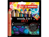 Farebná ceruzka, hrubá, STABILO "Woody ARTY 3 in 1", 6 rôznych farieb