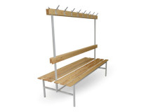 Šatníková lavica obojstranná s opierkou a vešiakmi, v.160 x š.150 x h.69cm, RAL7035 sivá, drevo lipa