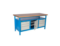 Pracovný stôl so skrinkou a 6 zásuvkami, v.85 x š.170 x h.68,5cm, RAL7035 sivá, RAL5015 modrá
