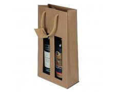 Papierová taška na víno s okienkom hnedá na 2 fľaše, bavlnené ušká (1ks)
