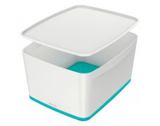 Úložný box s vekom Leitz MyBox, veľkosť L biela/ľadovo modrá
