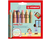 Farbičky STABILO woody 3 in 1 Pastel 6 ks Sada v kartónovom obale so strúhadlom